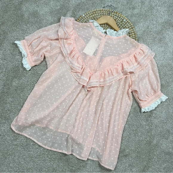POL Shabby Chic Boho Cottagecore Blouse Ruffle Sheer Fairy Romantic Size L - Picture 6 of 13